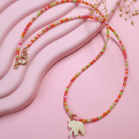 Seed bead choker with elephant pendant